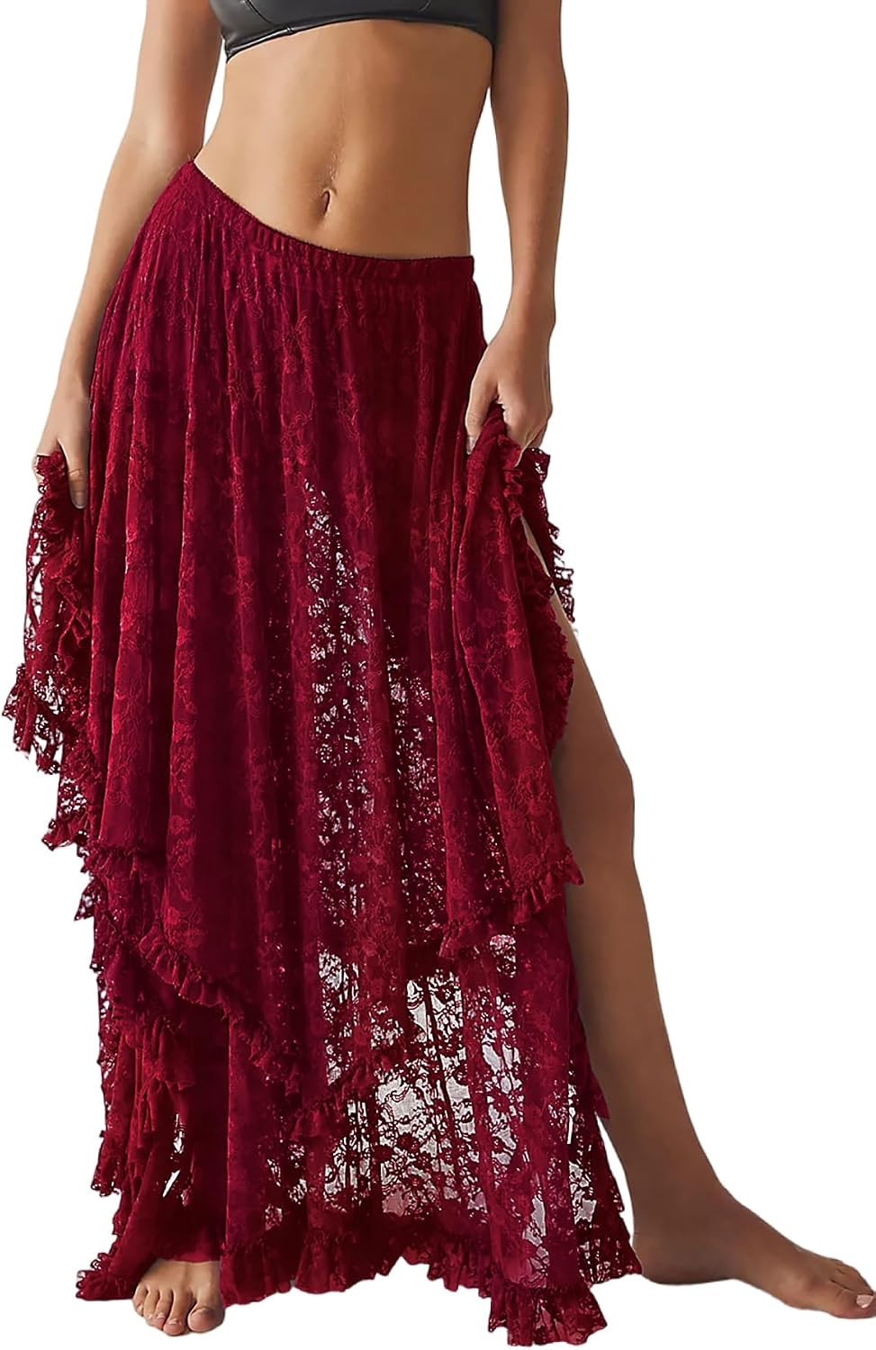 R.Vivimos Women's Lace See Through Floral Maxi Skirt | Amazon (US)