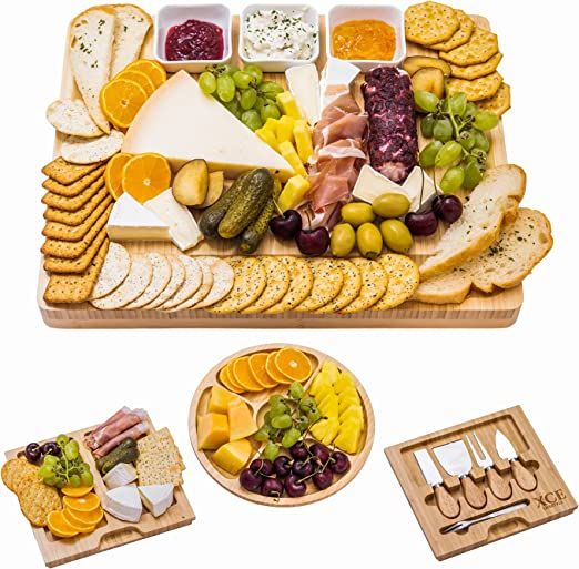 XcE Bamboo Cheese Board and Charcuterie Board with Knife Set, 16 x 13 x 1.5 inch, Include Extra R... | Amazon (US)
