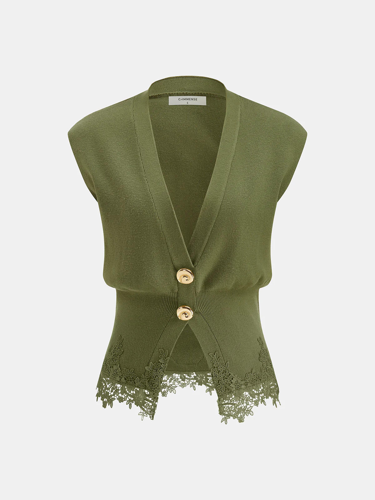 Lace Trim Metal Button V-Neck Knit Vest | Commense