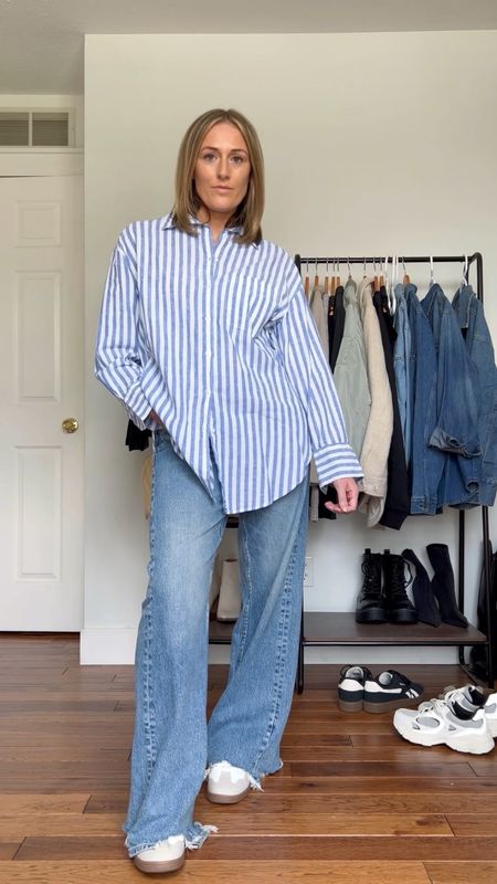 Spring outfit. Spring outfit idea. Oversized shirt. Button down shirt. Wide leg baggy jeans. Sneakers. Casual outfit idea. Casual outfit. Mom outfit.

#LTKfindsunder100 #LTKSeasonal #LTKfindsunder50