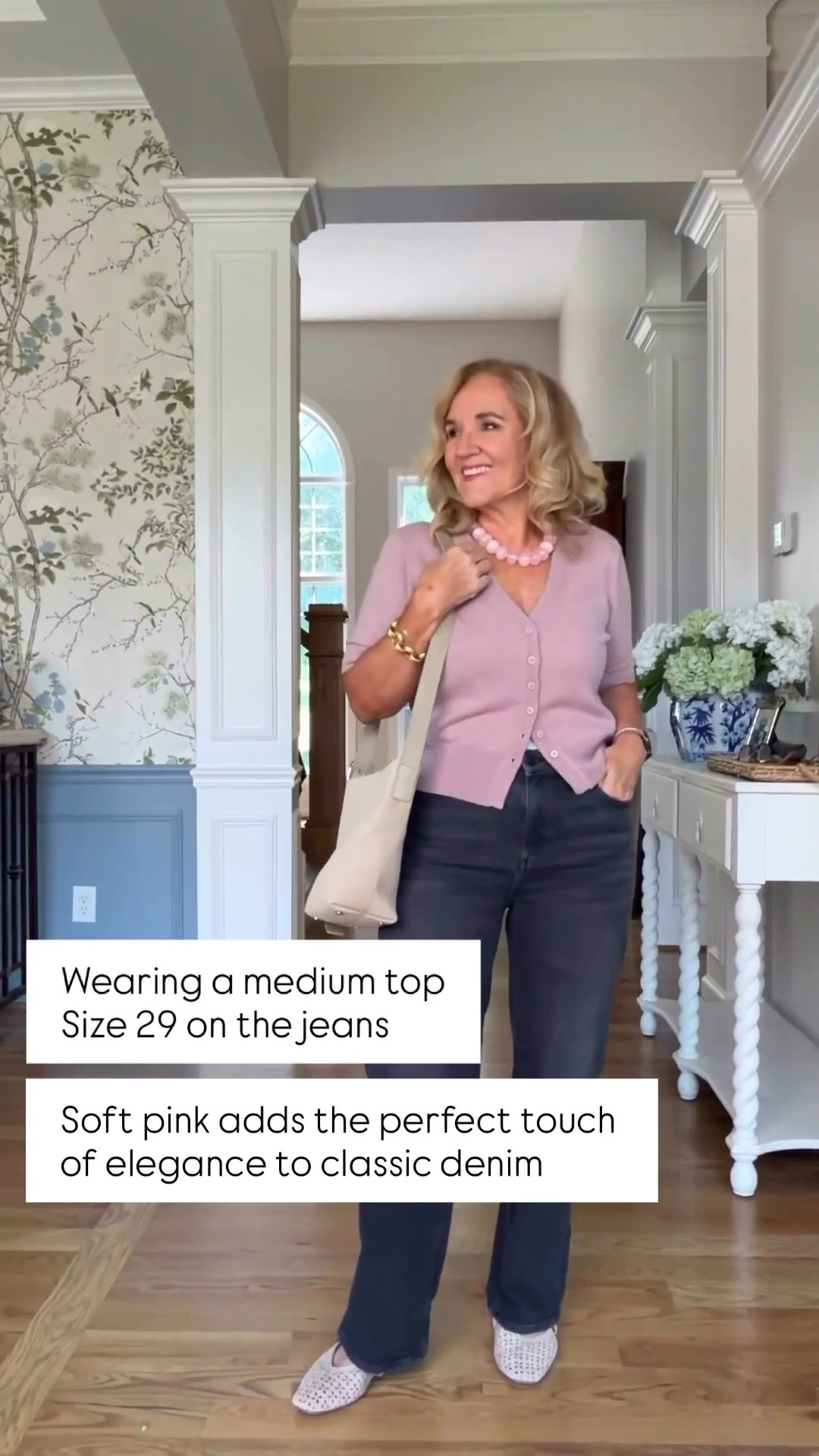 Soft pink adds such a pretty touch of elegance to classic dark denim. This button-front cardigan-style top is easy to dress up or down, and the neutral tote and textured flats keep the whole look comfortable and polished. Wearing a medium top and size 29 jeans.

💡 LTK MADE EASY
❤️ Heart = Support my posts!
🔖 Save = Get sale & restock alerts
📋 Lists = Keep favorites organized
📲 Share = Send lists and products to a friend. Hello, Christmas List!
💬 Comment = Ask me anything about what I'm wearing.:-)

#LTKootd #LTKgrwm #LTKOver40