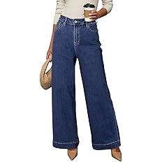 DOKOTOO Women's Casual High Waisted Jeans Stretch Button Wide Leg Loose Denim Pants with Pockets | Amazon (US)