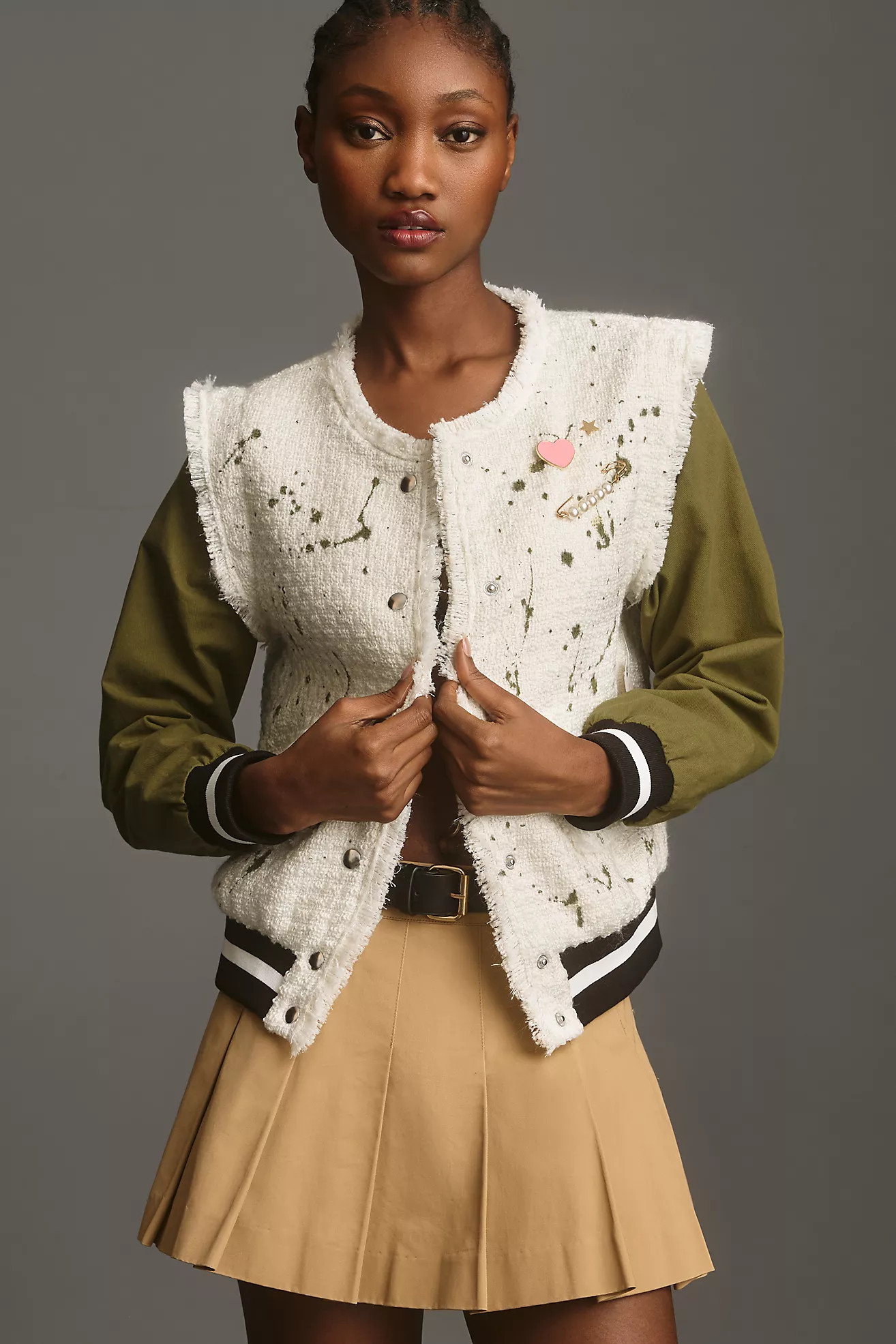 By Anthropologie Paint Splatter Tweed Bomber Jacket | Anthropologie (US)