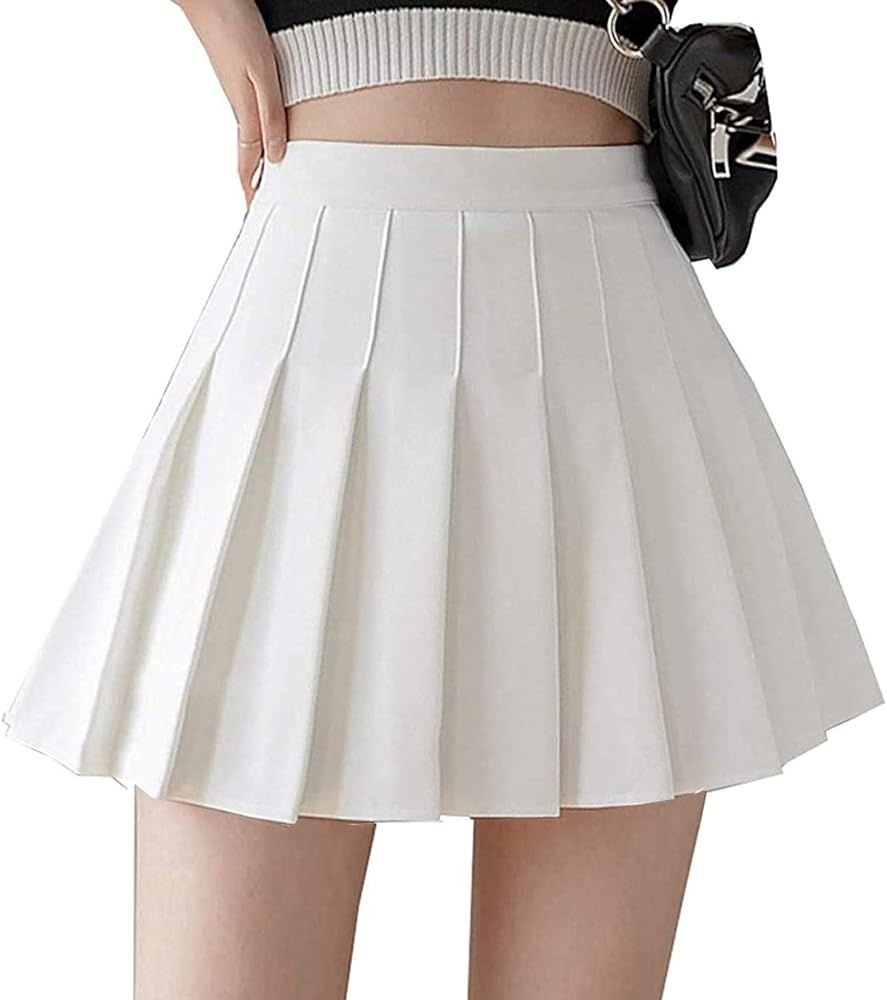 Girls Women High Waisted Pleated Skirt Plain Plaid A-line Mini Skirt Skater Tennis School Uniform... | Amazon (US)