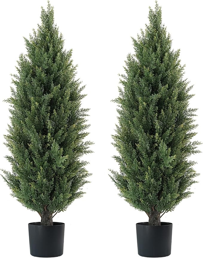 3.5ft Artificial Topiary Trees Set of 2 Faux Cedar Trees UV Resistant Bushes Potted Plants Artifi... | Amazon (US)