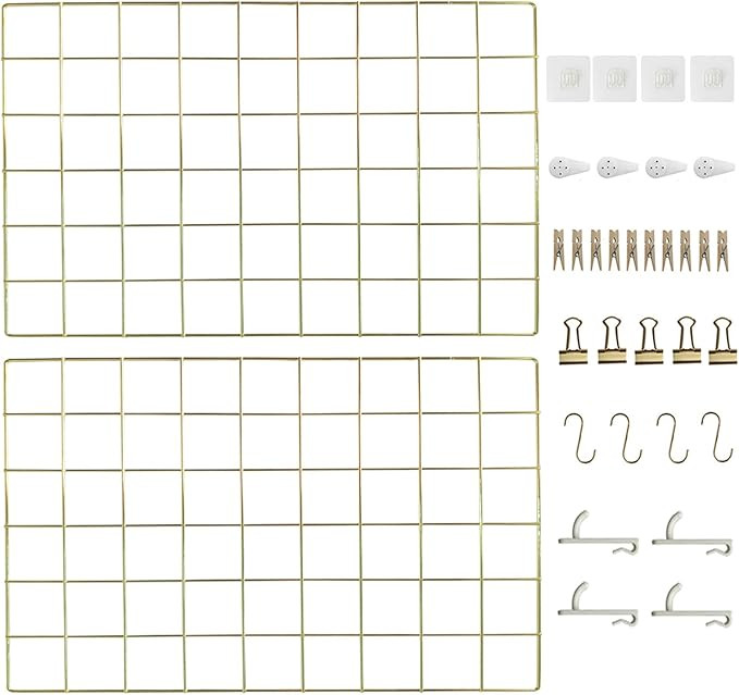 Metal Grid Wall Panel, Wire Grid Photo Display Organizer, 17.3"×11.8" Gold Wire Board Grid Wall,... | Amazon (US)