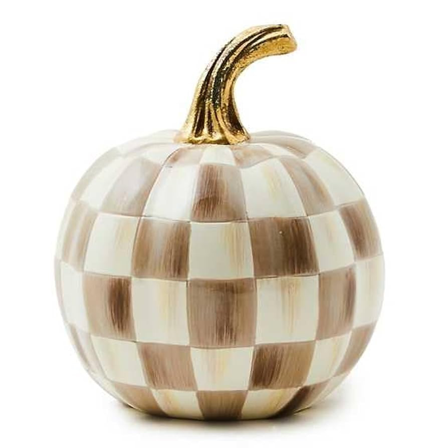 MACKENZIE-CHILDS Mini Pumpkin, Resin Halloween Home Decor, Brown-and-White Mocha Check | Amazon (US)