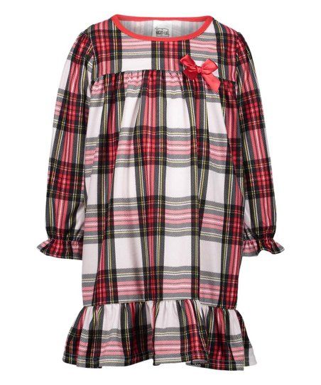 Night Life Red Plaid Long-Sleeve Nightgown - Toddler & Girls | Zulily