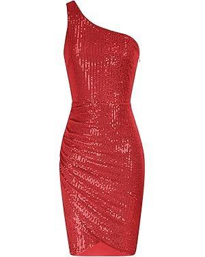 GRACE KARIN Womens Sequin Dress Sparkly Glitter One Shoulder Party Club Dress Wrap Hem Ruched Bod... | Amazon (US)