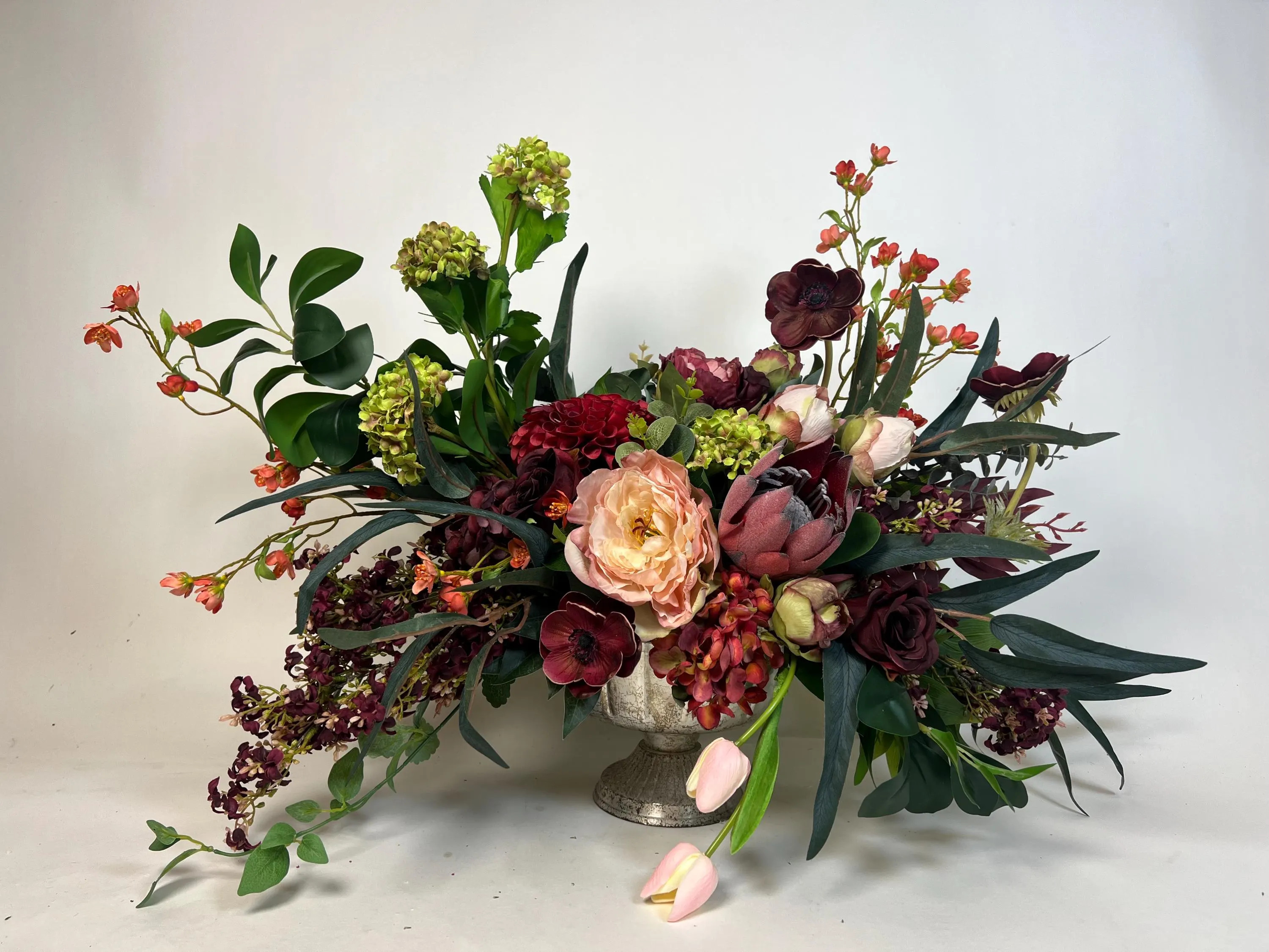 Artificial Flower Centerpiece Arrangement, Bronze/Champagne Vase, Roses, Peonies, Hydrangeas | Etsy (Global)