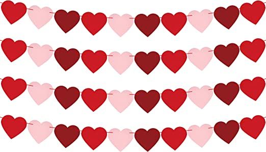 Heart Garland Decorations for Valentines Decor - Red,Rose Red Pink Color, NO DIY | Valentines Hea... | Amazon (US)