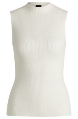 Sleeveless mock-neck top in ribbed fabric- White Women's Spring Outfits size M | Hugo Boss (US)