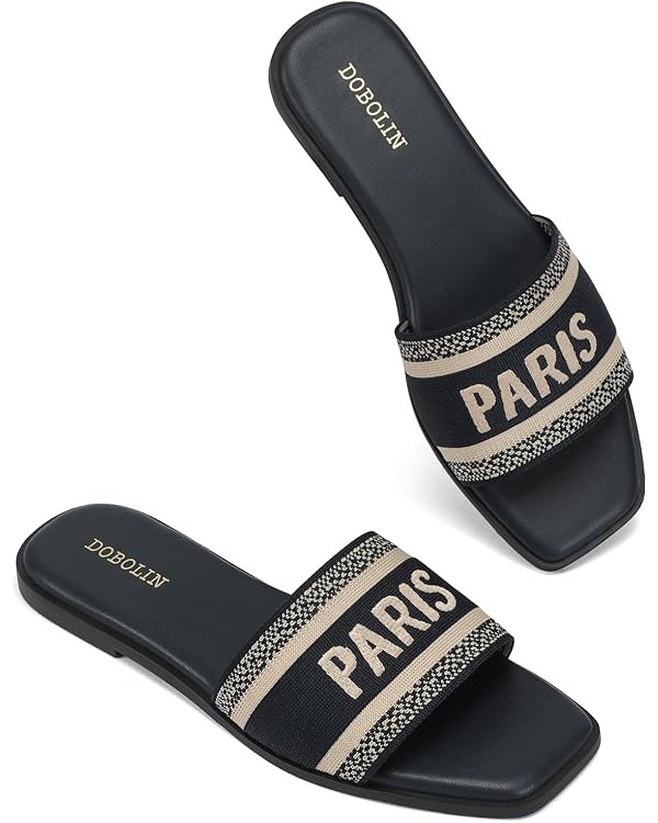 Summer Flat Sandals for Women Dressy Comfortable Slip on Slide Sandals Vacation Beach Dress Shoes | Amazon (US)