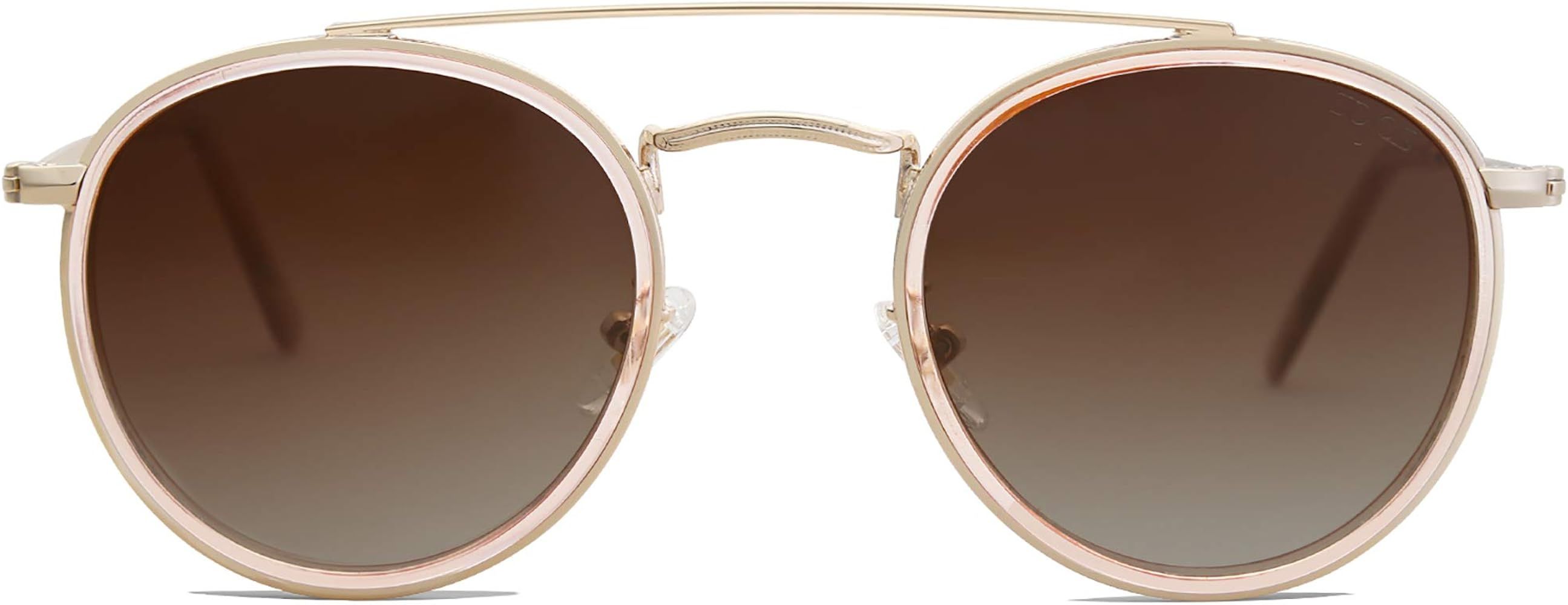 SOJOS Small Retro Round Polarized Sunglasses UV400 Double Bridge Sunnies SUNSET SJ1104 | Amazon (US)