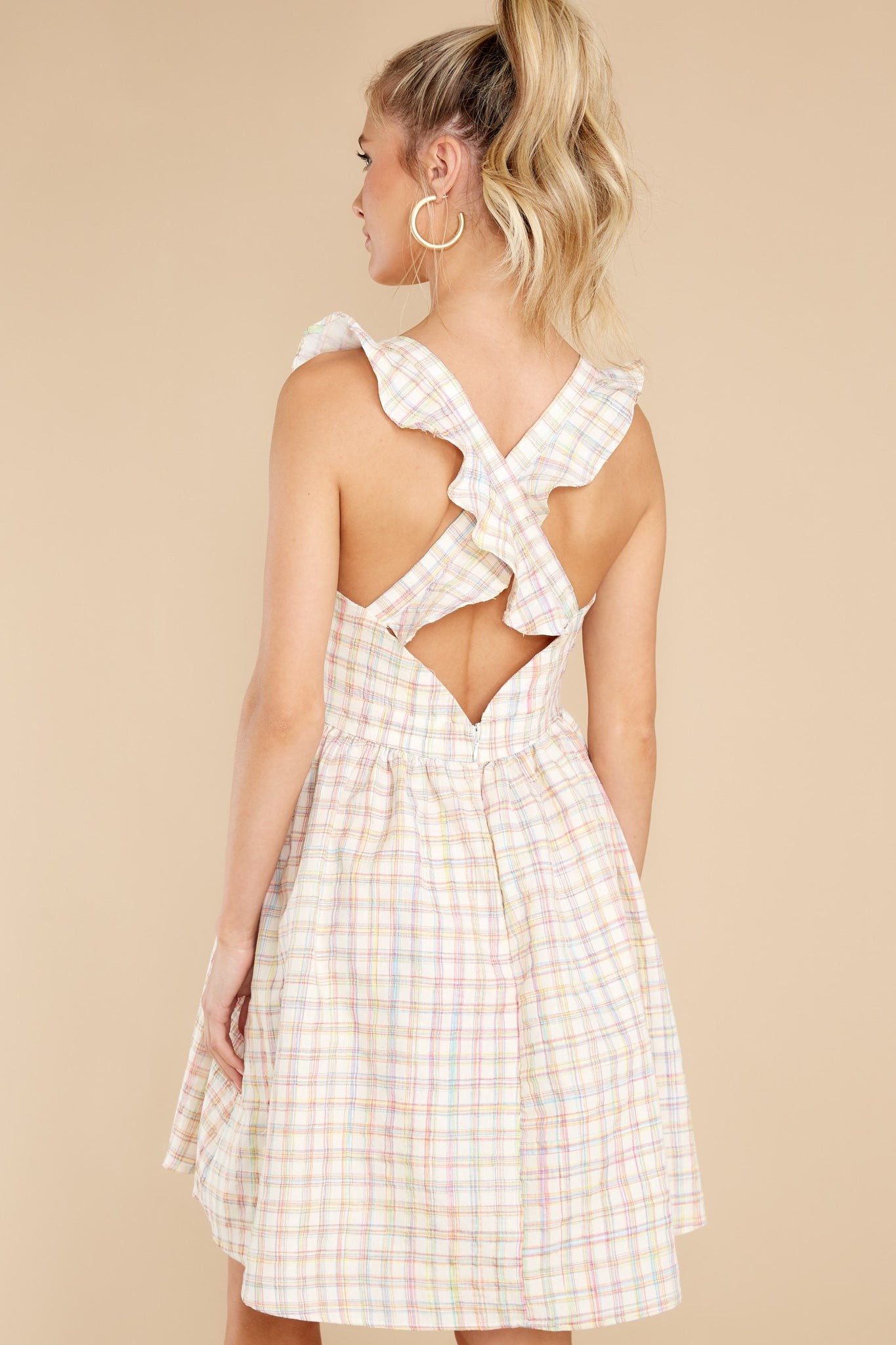 Darling Of Mine Ivory Multicolor Checkered Dress | Red Dress 