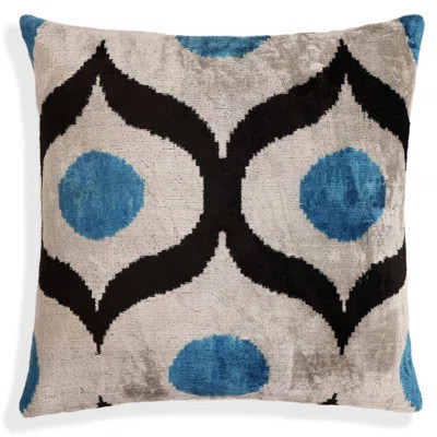 Blue & Black Geometric Silk Velvet Pillow 16x16 Handmade Luxury Cushion | Wayfair North America