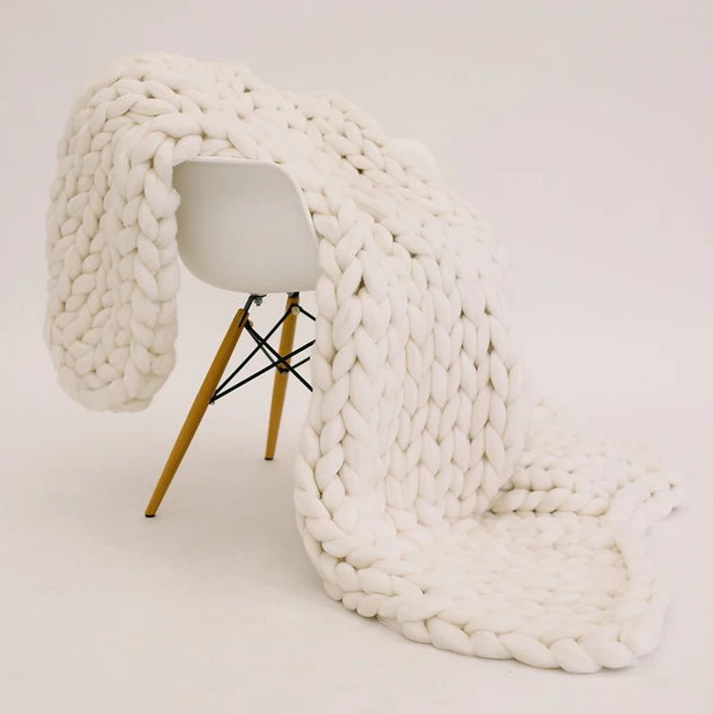 Cloud White Merino Wool Knit Throw | Etsy (US)