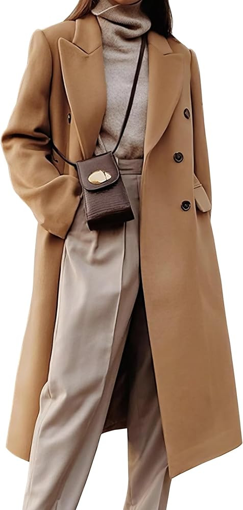 Kinghua Wool Coats for Women Fall Winter Dress Pea Coat Double Breasted Jackets Long Trench Coat ... | Amazon (US)