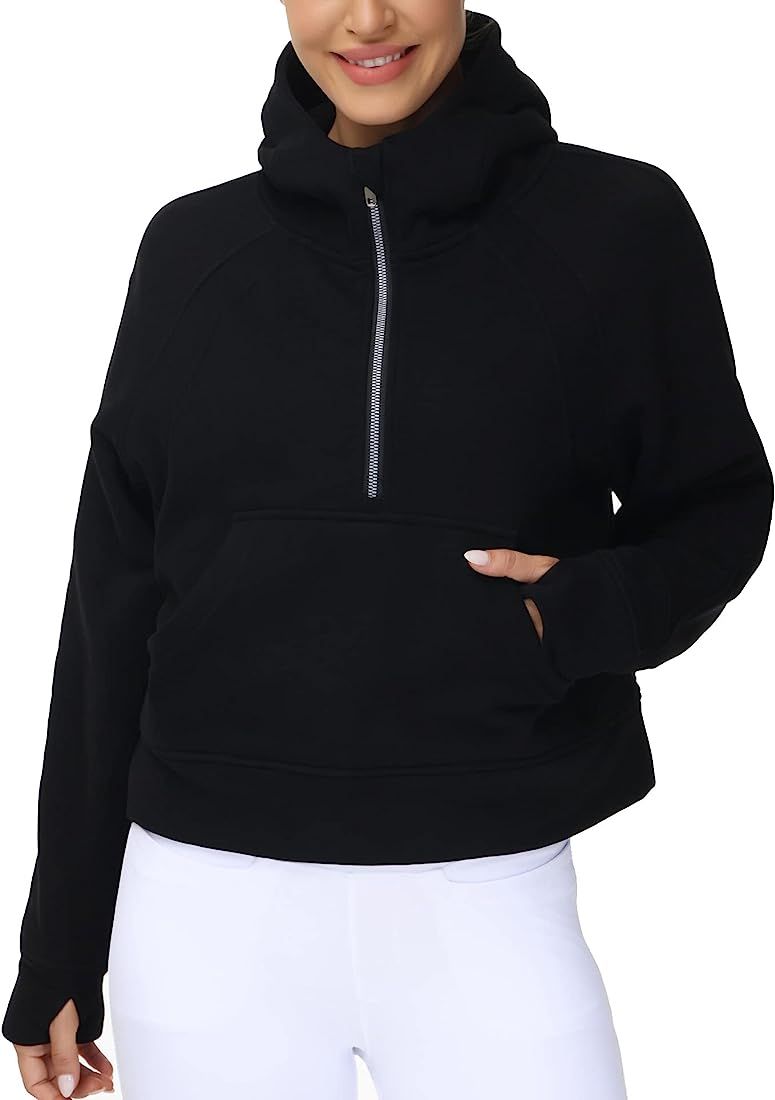 Women’s Hoodies Half Zip Long Sleeve Fleece Crop Pullover Sweatshirts with Pockets Thumb Hole B... | Amazon (US)