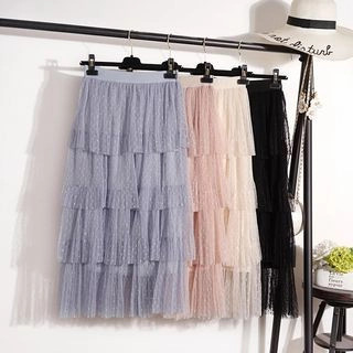 Midi Tiered Chiffon Skirt | YesStyle Global