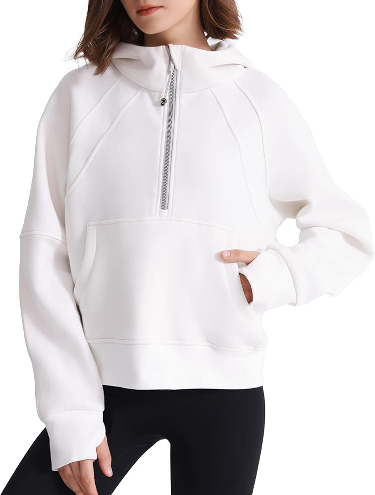 Womens Fleece Lined Half Zip Pullover Cotton Winter Warm Scuba Sweatshirt for Women with Thumbhol... | Amazon (US)