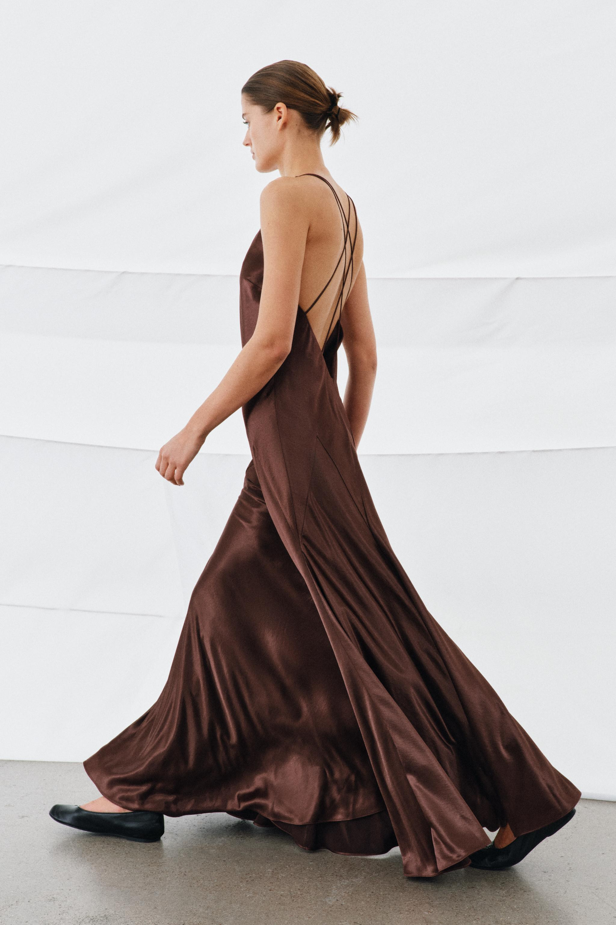 VOLUMINOUS LONG SATIN DRESS | Zara UK