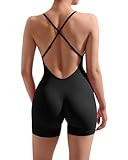 MOOSLOVER Women Strappy Backless Jumpsuits Tummy Control Bodycon Yoga Romper One Piece Workout Ju... | Amazon (US)