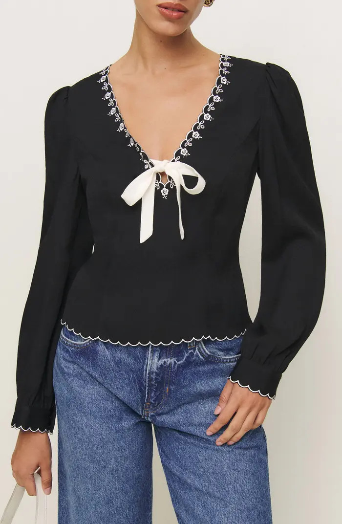 Vivia Embroidered Scallop Top | Nordstrom