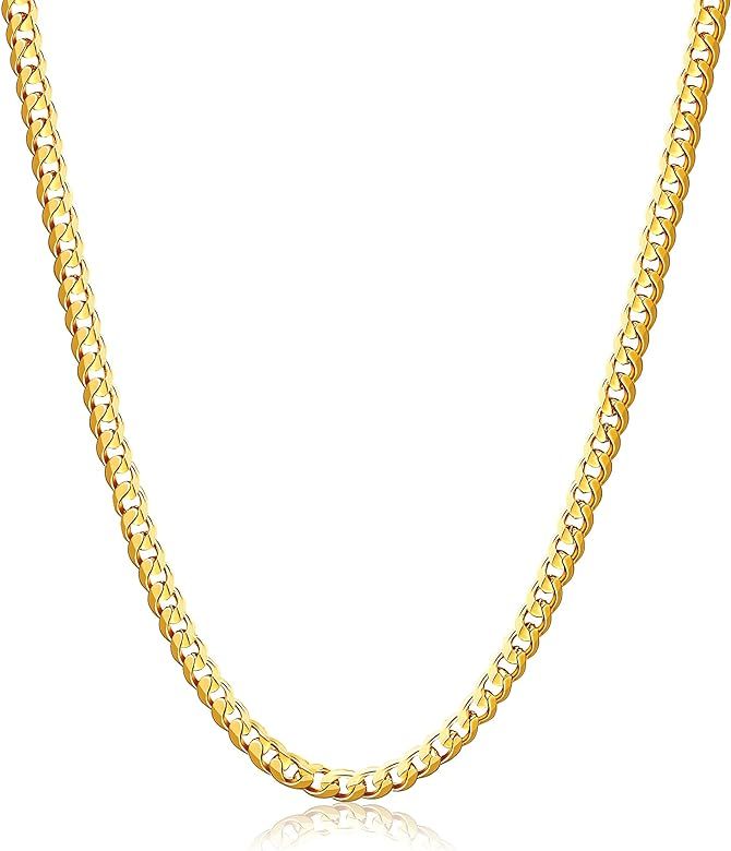 Fiusem 3.5mm Gold Plated Chain for Men, Diamond Cut Stainless Steel Cuban Chain, Miami Cuban Link... | Amazon (US)