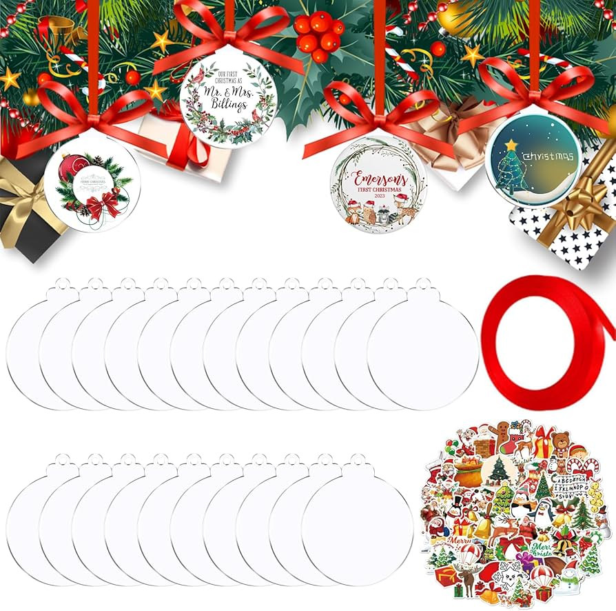 Acrylic Ornaments Blanks, 50Pcs Acrylic Blanks & 50Pcs Stickers, DIY Christmas Ornaments, Blanks ... | Amazon (US)