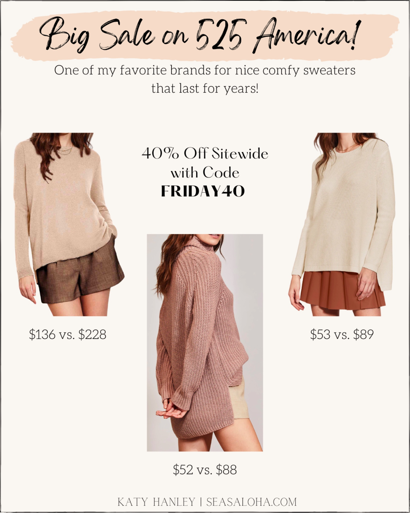 One of my favorite brands for nice comfy sweaters is having a big sale for Black Friday and cyber Monday! 40% off sitewide!

Shaker sweater. Knit sweater. Turtleneck sweater. Cashmere sweater. Hi lo hen sweater. 

#LTKSeasonal #LTKsalealert #LTKCyberweek