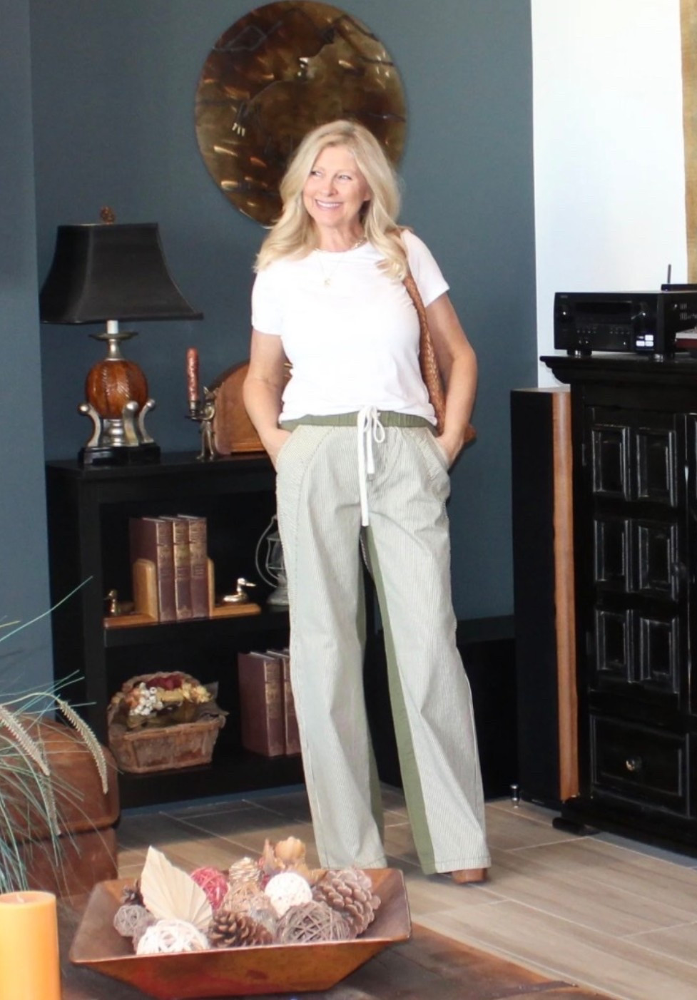 These pants are the nicest quality and such a chic casual style. They come in several colors but I like this olive green to carry me through fall. Linking exact pants and bag.

#LTKootd #LTKOver40