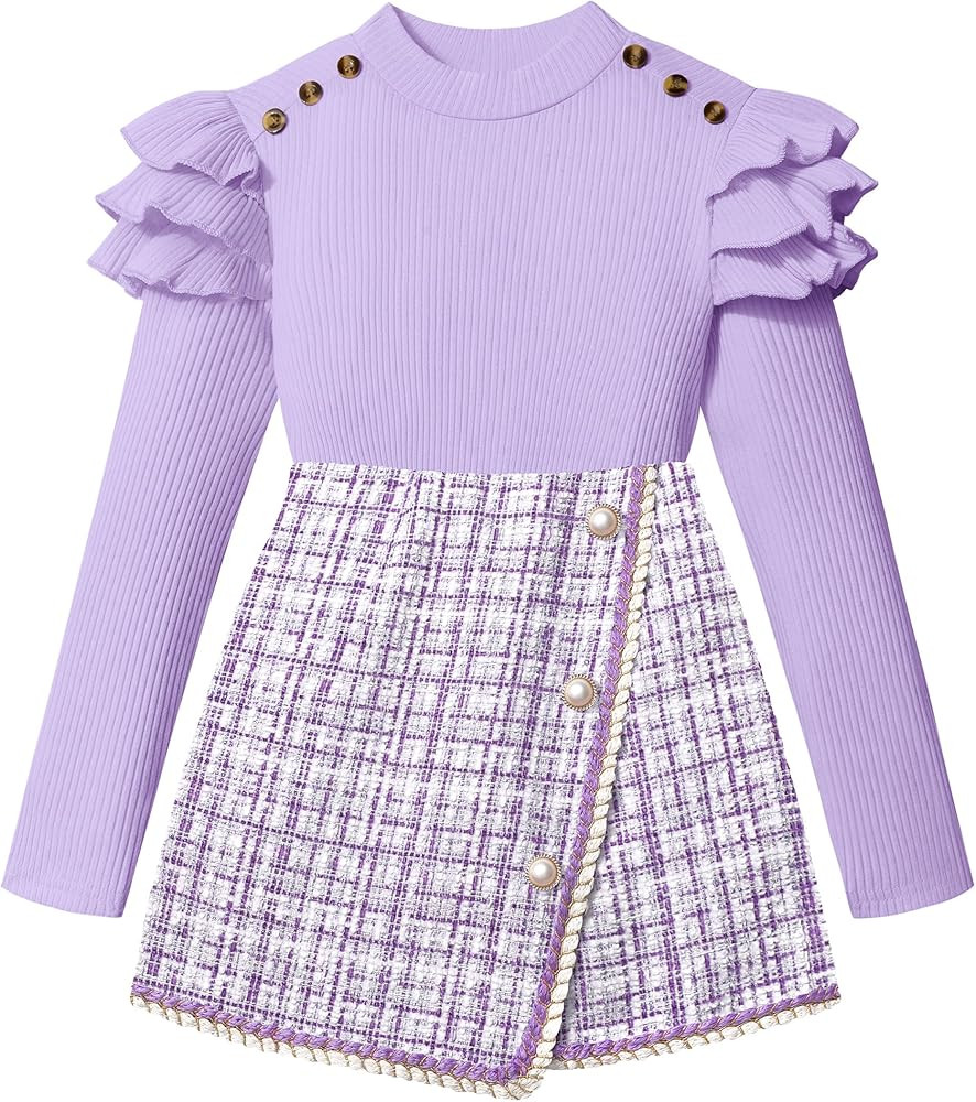 Girls Clothes Plaid Skirt Set, Girls Clothing Set 2 Piece Outfit | Amazon (US)