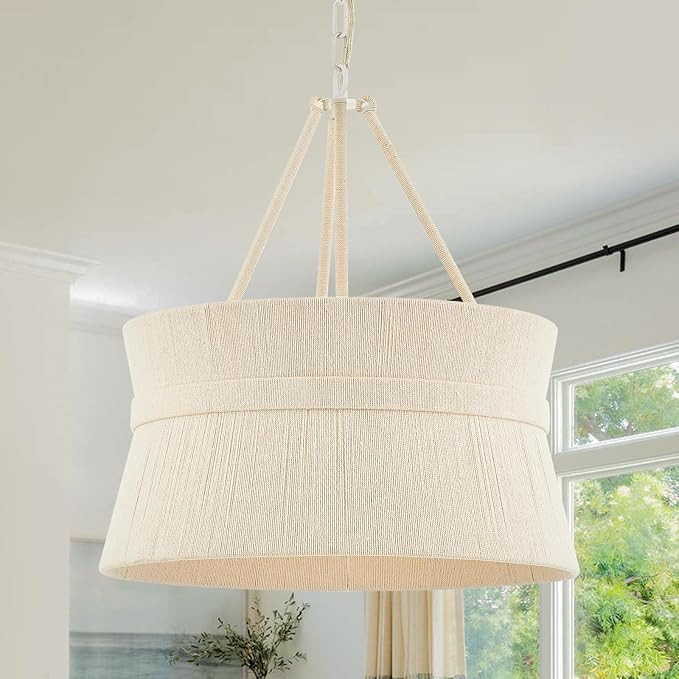 20” Hand Woven Rattan Chandelier Coastal Boho Pendant Light for Kitchen Island Dining Living Ro... | Amazon (US)