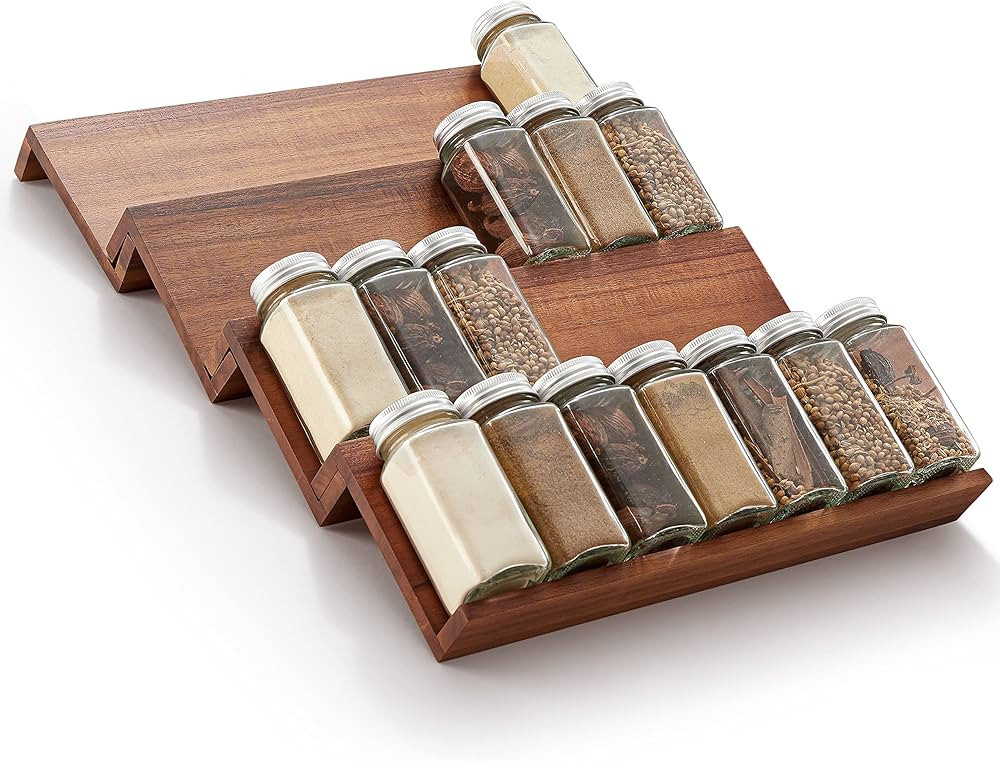 Tinamo Acacia Spice Rack Organizer for Drawer - Wooden Tray Spice Racks Organizer for Cabinet Sto... | Amazon (US)