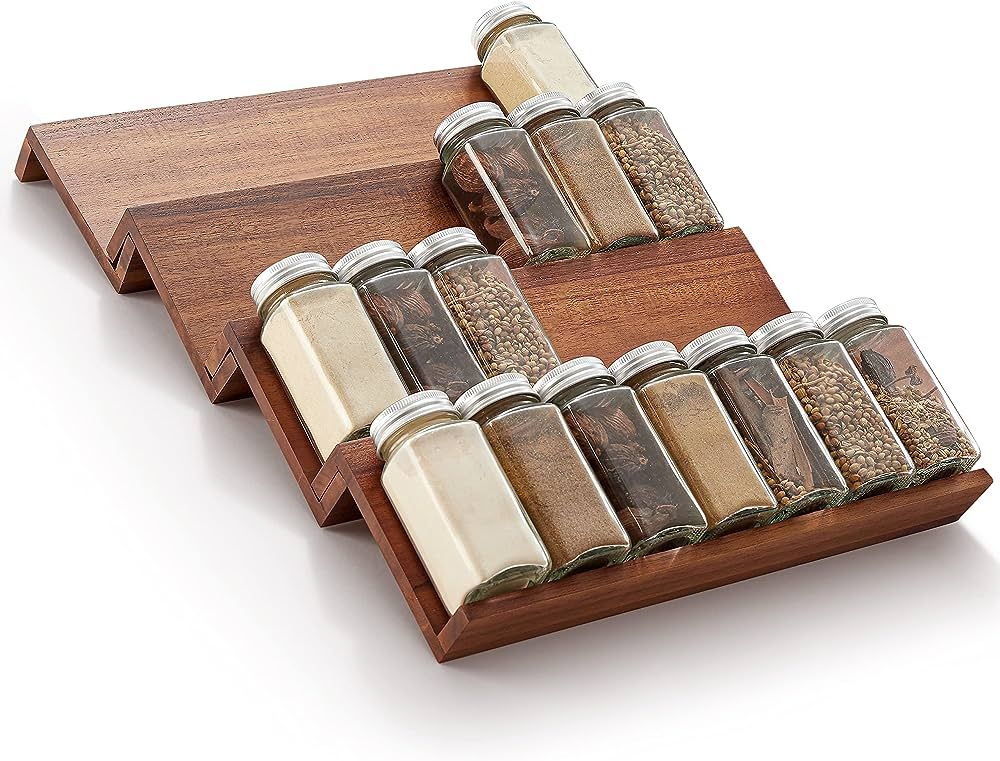 Tinamo Acacia Spice Rack Organizer for Drawer - Wooden Tray Spice Racks Organizer for Cabinet Sto... | Amazon (US)
