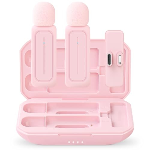 Ecomxia 2 Pack Wireless Lavalier Microphone for iPhone iPad Android with Charging Case - 7H Clip on Lapel Microphone Wireless for Video Recording Vlogging, YouTube, Interview, 3 Mode Denoise (Pink) | Amazon (US)