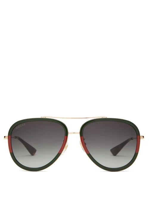 Gucci - Web-stripe Aviator Metal Sunglasses - Womens - Gold | Matches (UK)