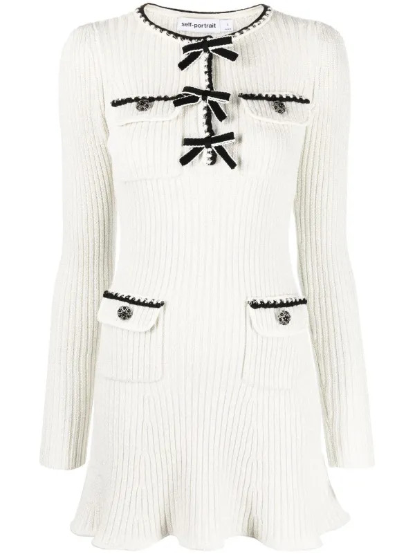 Self-Portrait Vestido De Canalé Con Moño - Farfetch | Farfetch Global