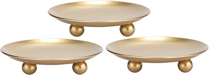 Scwhousi Iron Plate Candle Holder, Gold, Decorative Iron Pillar Candle Holder, Set of 3,Candle St... | Amazon (US)