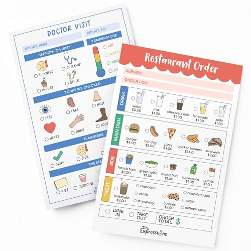Tiny Expressions Pretend Play Notepads - 2-Pack Kids Play Pads - 40 Pages Order-Taking Restaurant & 40 Pages Doctor Visit Notepad - Waiter and Doctor Imaginative Role Play | Amazon (US)