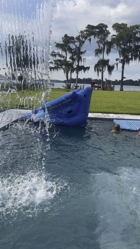 We have two of these inflatable water mats (mostly used for boat days). They connect to one another, making one giant float. My boys love them. Also, the water slide pictured (but not being used as a slide lol) they love. 

Pool. Float. Outdoors. Family fun. Boat  

#LTKBacktoSchool #LTKfamily #LTKkids