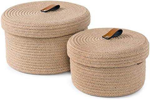 Baskets with Lids – Set of 2 Decorative Baskets for Shelves and Coffee Table – Natural Cotton... | Amazon (US)