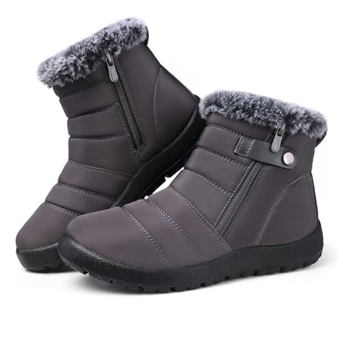 SHIBEVER Women Winter Snow Boots: Womans Snow Winter Warm Fur Lined Booties Grey Size 10.55 Outdoor Resistant Waterproof Low Boot | Amazon (US)