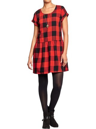 Womens Drop Waist Gingham Dresses Size M - Red buffalo check | Old Navy US