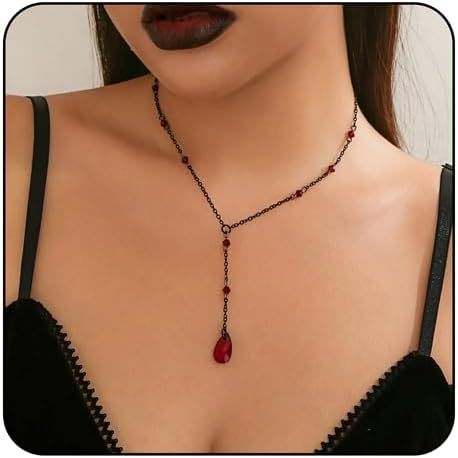 MIFYNN Vintage Gothic Blood Drop Tassel Pendant Necklace Red Water Drop Choker Necklace Punk Styl... | Amazon (US)