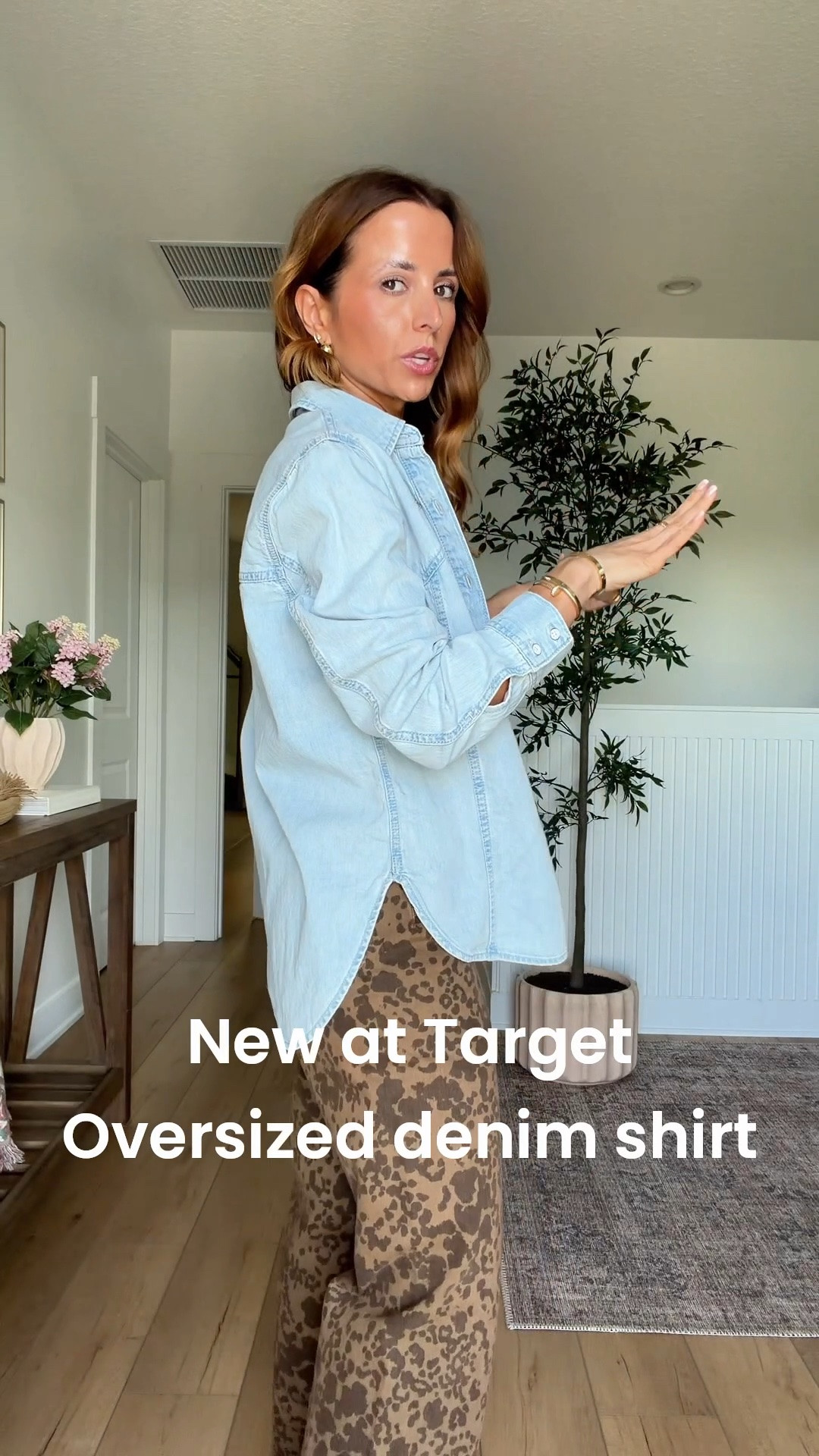 New fall arrivals from Target! Fall outfits. Fall style. Elevated casual outfits. Everyday outfit. Casual style. Casual outfit. Mom outfits. Teacher outfits. Leopard jeans in 00 Oversized denim shirt in XS. 

#LTKootd #LTKSeasonal #LTKPetite