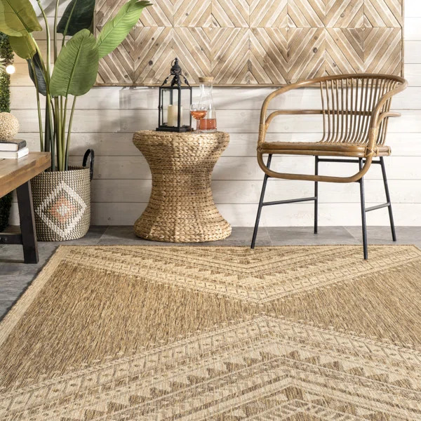 Alsie Southwestern Machine Woven / Power Loomed Beige Indoor/Outdoor Patio Rug | Wayfair North America