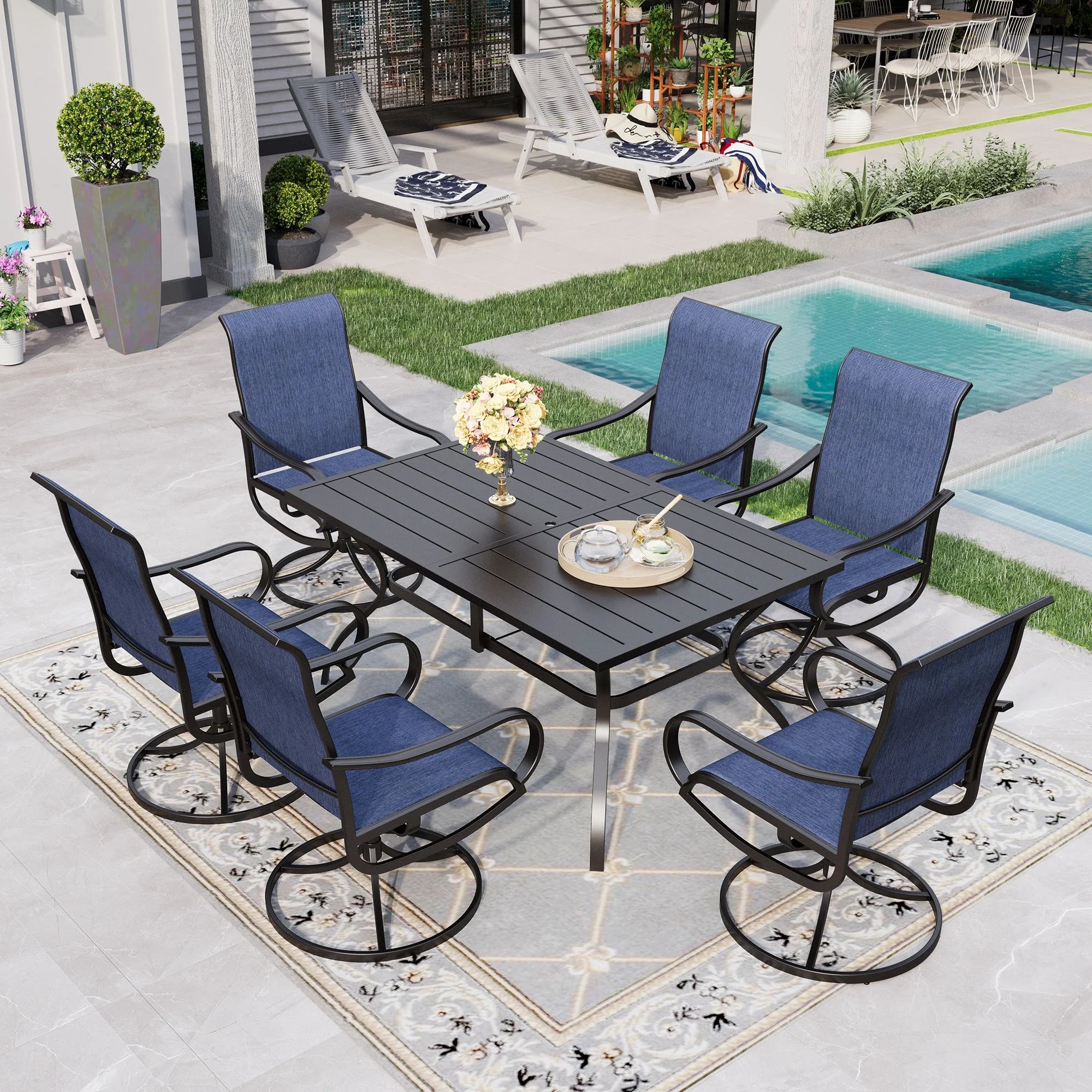 Sophia & William 7 Piece Outdoor Patio Dining Set Textilene Chairs and Table Furniture Set, Blue | Walmart (US)