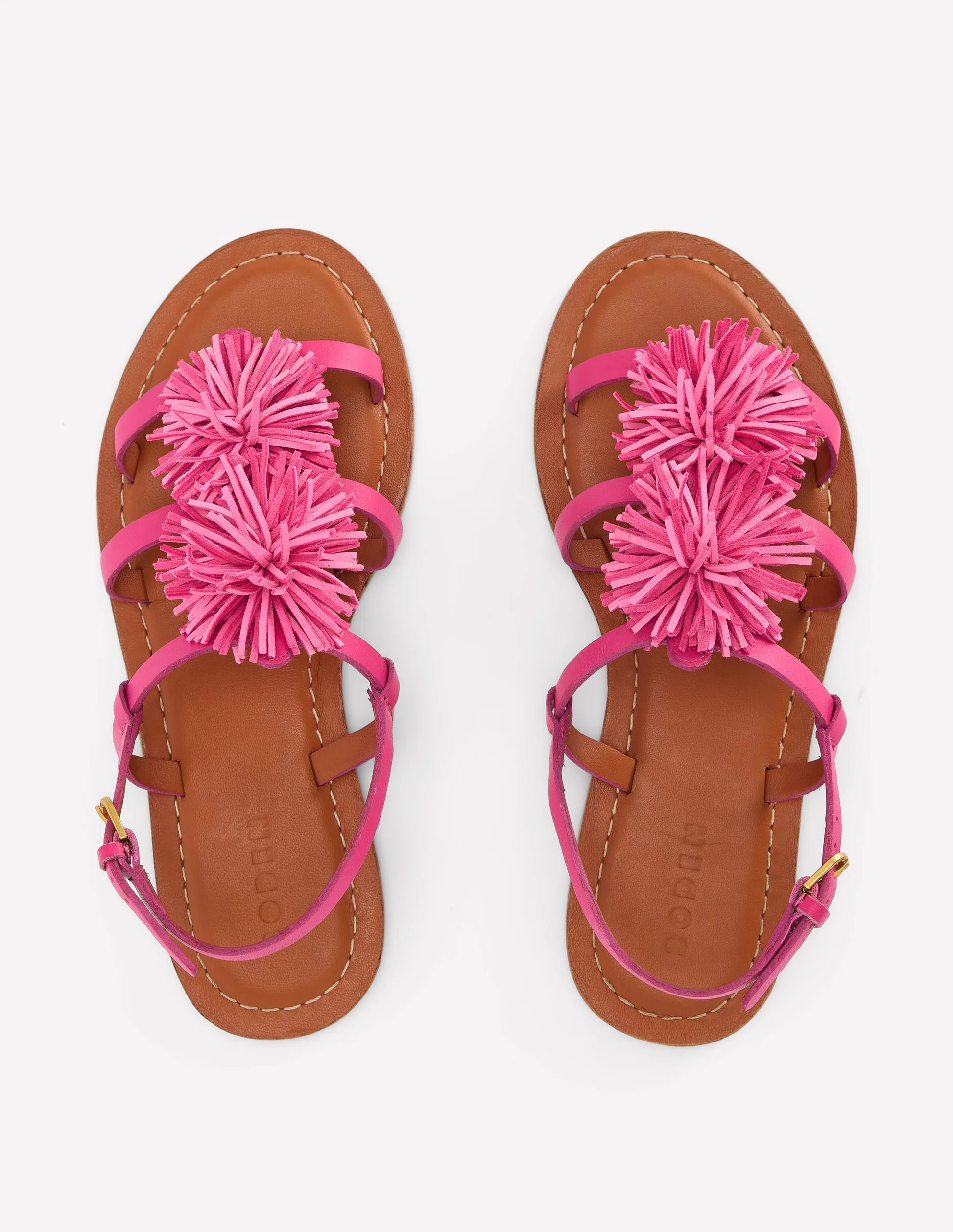 Pom Pom Flat Sandals-Pink | Boden (US)